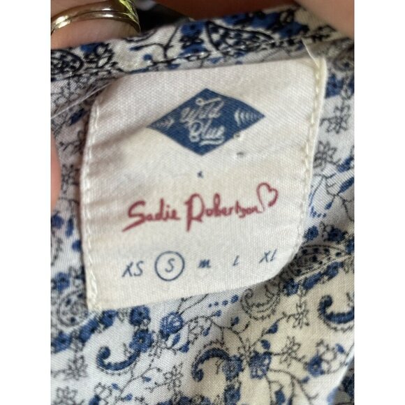 Wild Blue Sadie Robertson Boho Peasant Top Size Small Blue V-Neck - Picture 7 of 9